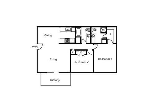 Floor plan for 2 beds, 2 baths, 880 sqft